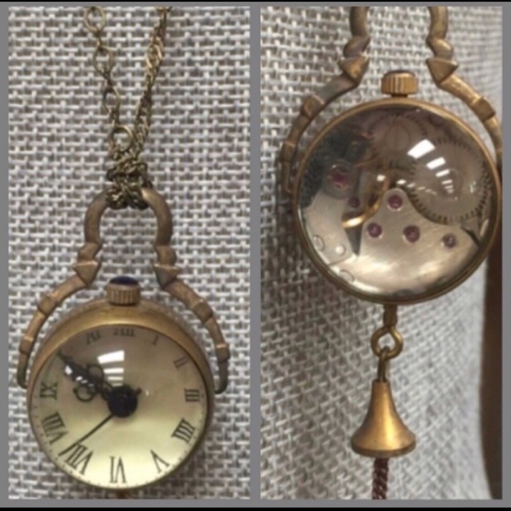 Vintage Watchball Necklace Domed Glass & Exposed Gears-Boutique